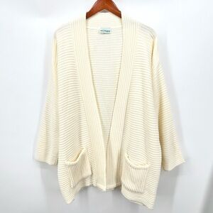 Vintage Willow Ridge Oversized Knit Cardigan Sz L USA Made Cream Ribbed Pockets